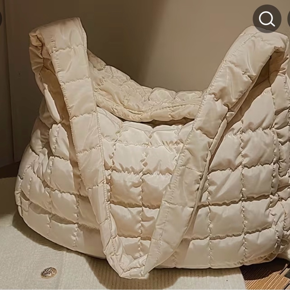 Cream Quilted Puffer Tote Bag